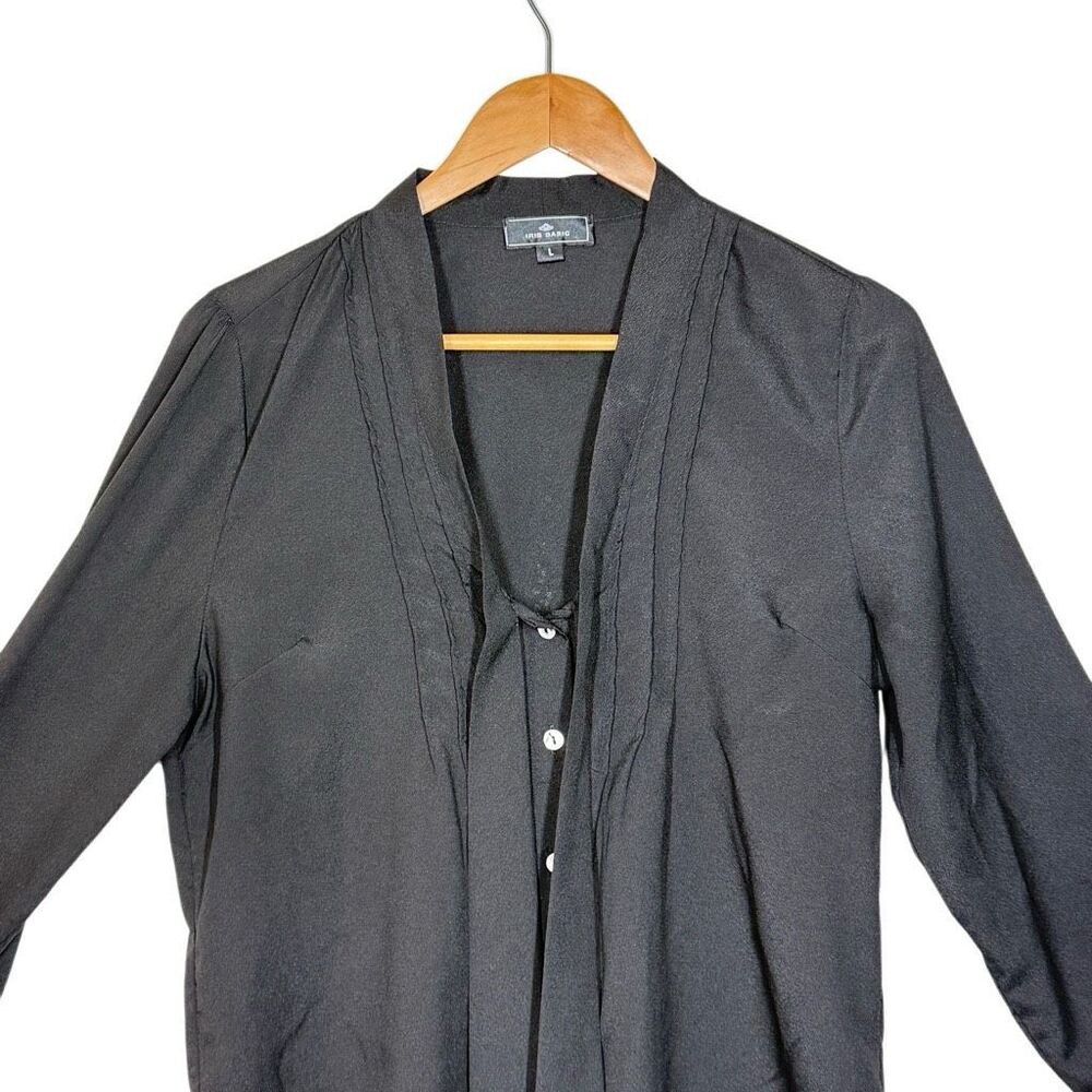 Iris Basic Black Long Sleeve Button Up Blouse Top… - image 2